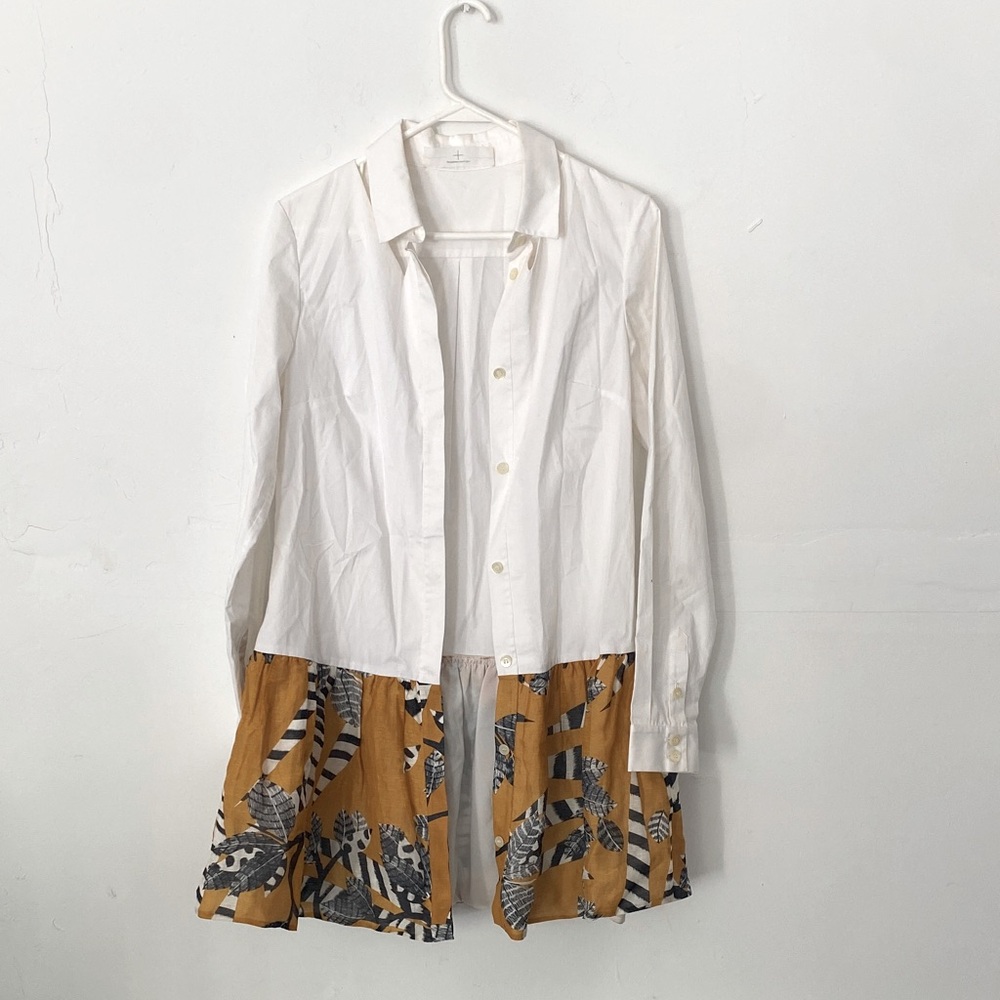 Thakoon Women’s Dress Size 4 White Linen Silk Blend Button Front Zebra Print Hem